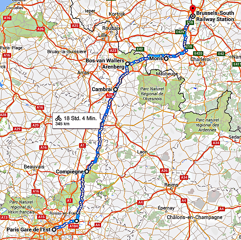 Fahrradroute von Paris nach Brssel